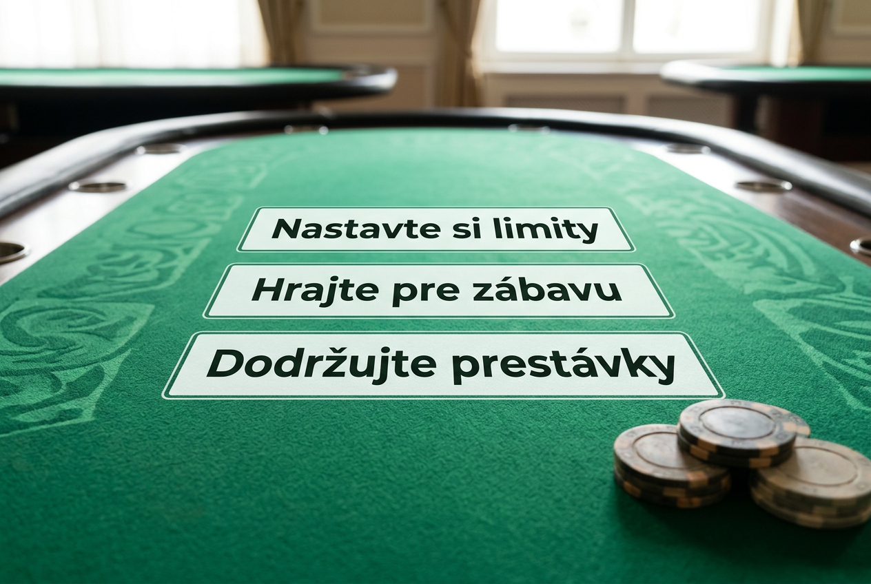 Infografika so zásadami zodpovedného hrania v slovenskom jazyku na zelenom plátne.